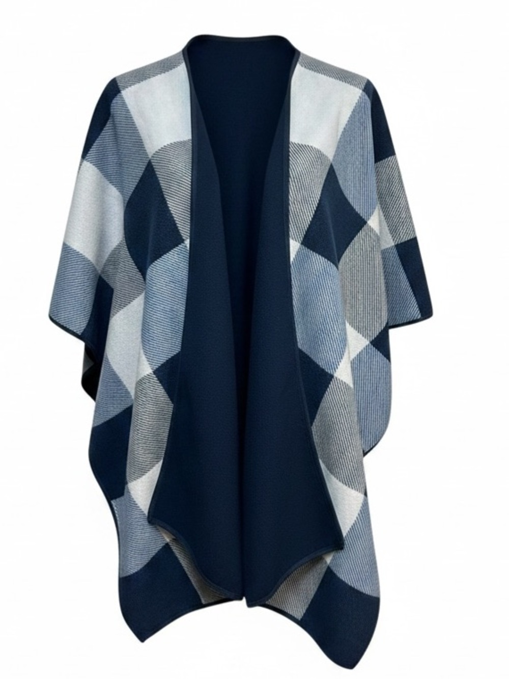 Woolrich Reversible Navy White Buffalo Plaid Poncho Wrap Size One Size